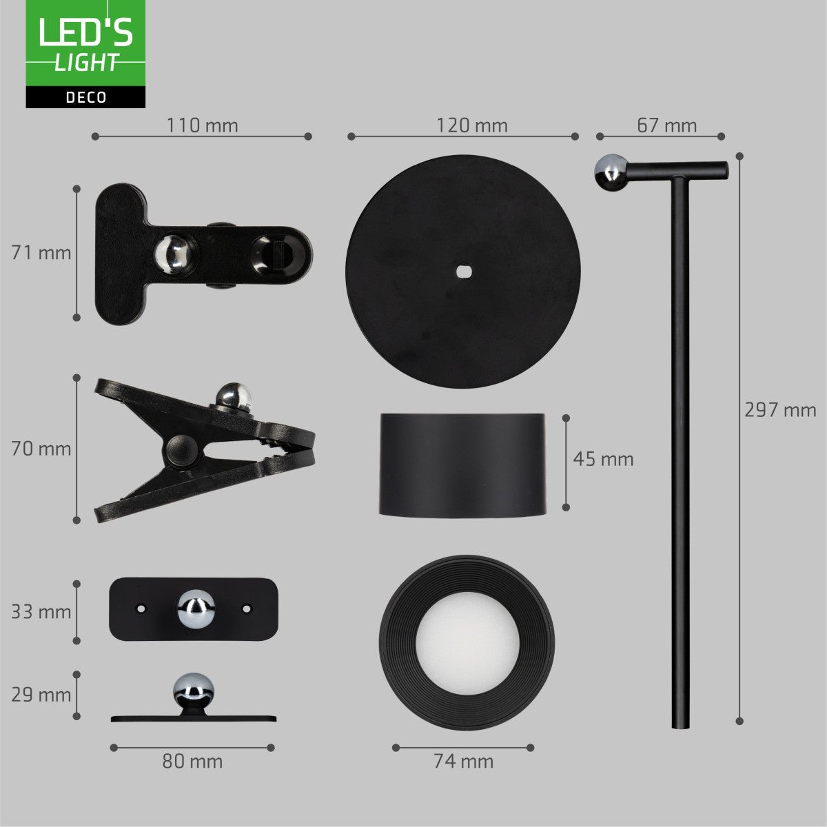 LED's Light 3-in-1 Draadloos Oplaadbaar Spotje - Tafellamp, Klemlamp & Wandlamp - Zwart