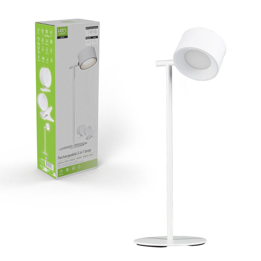 LED's Light 3-in-1 draadloze oplaadbare lamp met magnetische muurbeugel, voet en klem - Wit