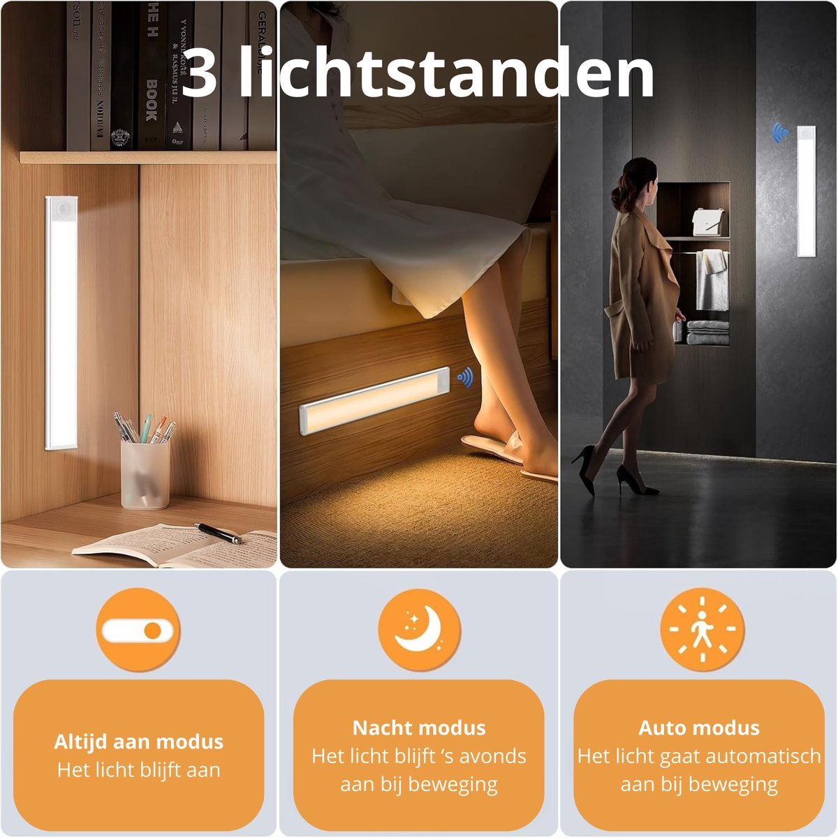 LED's Light Kastverlichting met sensor 60 cm - Oplaadbaar en draadloos - zwaai- en bewegingssensor - wit
