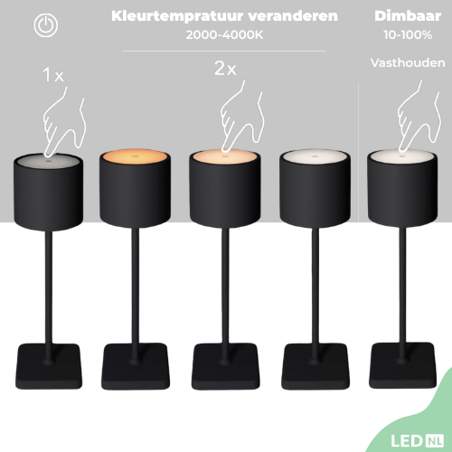 LED's Light Oplaadbare LED Tafellamp - Dimbaar via aanraking - Binnen en buiten - Zwart