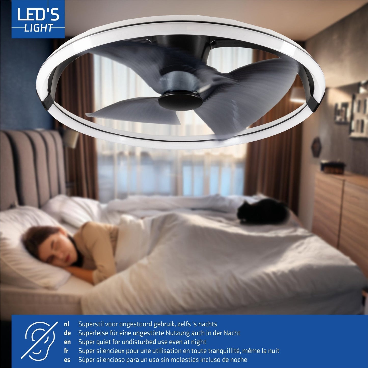 LED's Light Plafondventilator XL 74 cm - Bedienbaar met afstandsbediening - Zwart