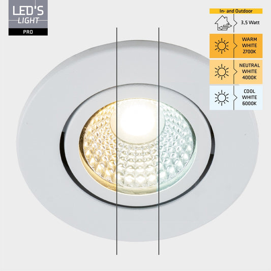3 PACK - LED's Light PRO Inbouwspot 68 mm - Indoor & Outdoor - 3 lichtkleuren - Dimbaar licht - Wit