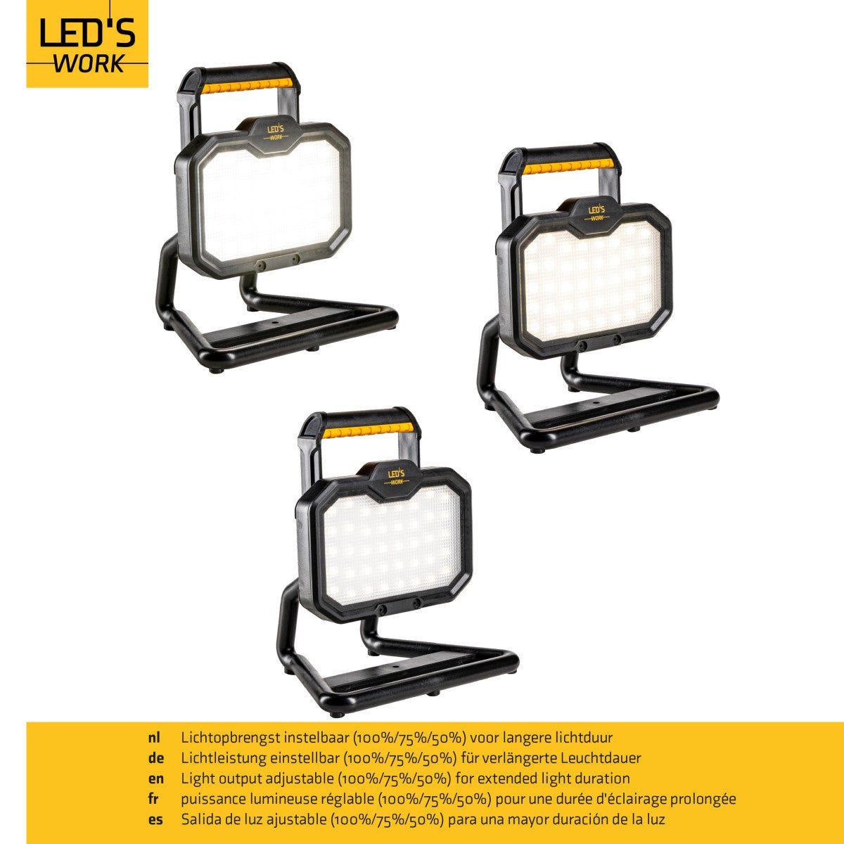 LED's Work LED Bouwlamp oplaadbaar 20W 2000lm - Werkt draadloos op accu - Stof- en waterdicht