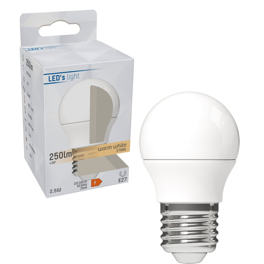 LongLife LED Lamp E27 - Mat - Warm wit - 2.5W (25W) - G45 Kogel
