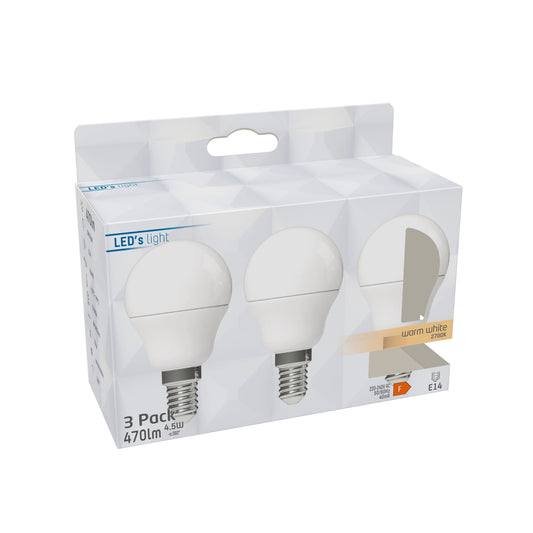 LED E14 Lamp rond - 470 lm - Warm wit licht - 3 lampen