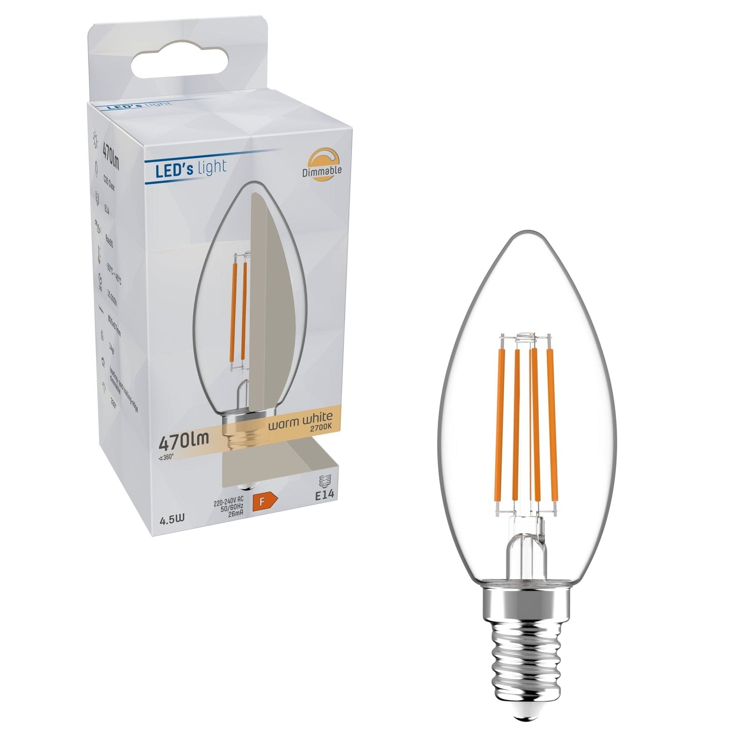 ProDim LED Filament Kaarslamp E14 - Helder - Dimbaar warm wit licht - 4.5W (40W)