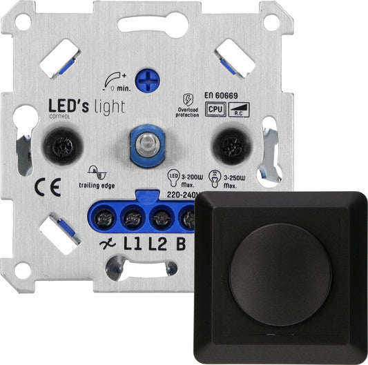 Proventa Premium LED Dimmer compleet met afdekraam - Universeel voor alle dimbare lampen - Zwart