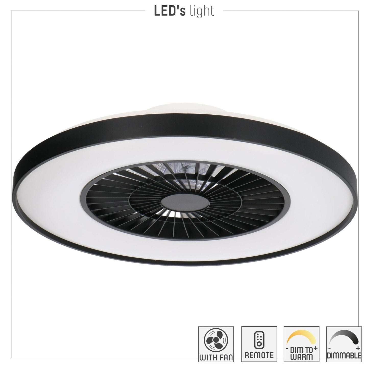 Proventa Premium Plafondventilator met lamp 60 cm - Zomer- en winterstand met afstandsbediening - Zwart