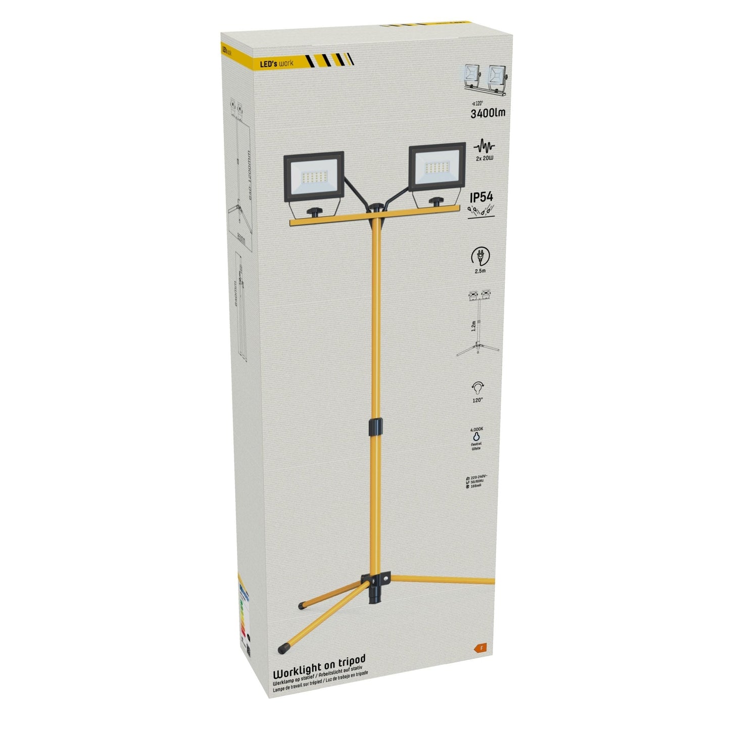 LED's Work Bouwlamp met DUO Statief 4250 - IP54 waterdicht - In hoogte verstelbaar tot 1,20 meter