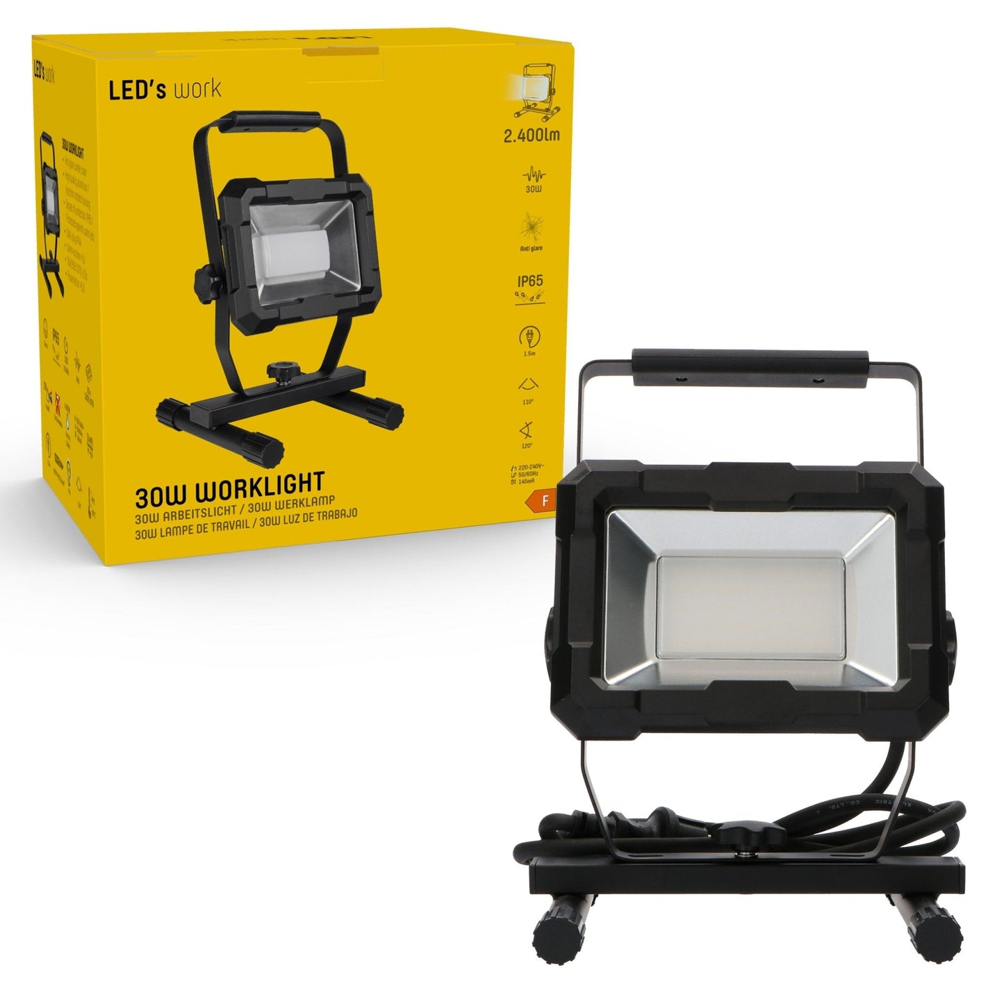 LED's Work Werklamp 2400 - Robuuste behuizing - Extra sterk snoer 150 cm - IP65 waterdicht - 30W
