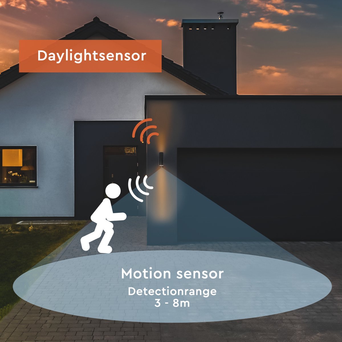 LED's Light RVS LED Buitenlamp met Bewegingssensor - 2 lichts up & down - IP44 - Zwart