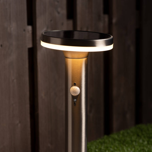 LED's Light RVS Solar LED Tuin Lantaarnpaal met Bewegingssensor - Draadloos - 3 standen - Zilver