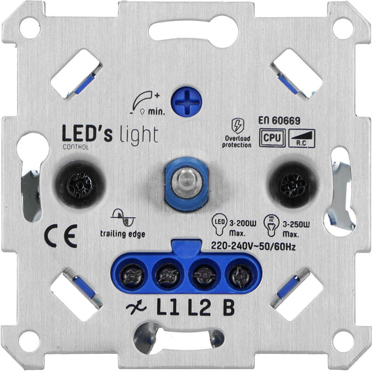 Universele LED draai dimmer tot 250 watt - Geschikt voor alle dimbare lampen - 2 draads